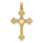 Load image into Gallery viewer, 14K Yellow Gold Beaded Tip Cross With Heart Center Charm Pendant
