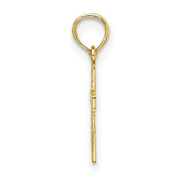 14K Yellow Gold Polished and Engraved Mini Cross With Flower Charm Pendant