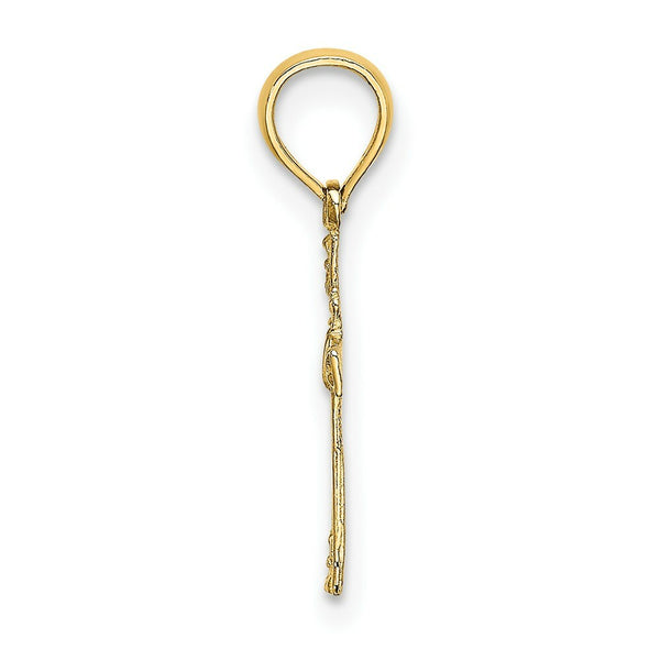 14K Yellow Gold Textured Mini Cross With Heart Charm Pendant