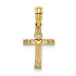 Load image into Gallery viewer, 14K Yellow Gold Textured Mini Cross With Heart Charm Pendant
