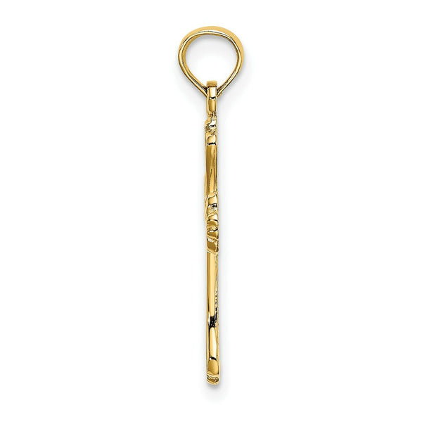 14K Yellow Gold Polished and Engraved Cross Charm Pendant