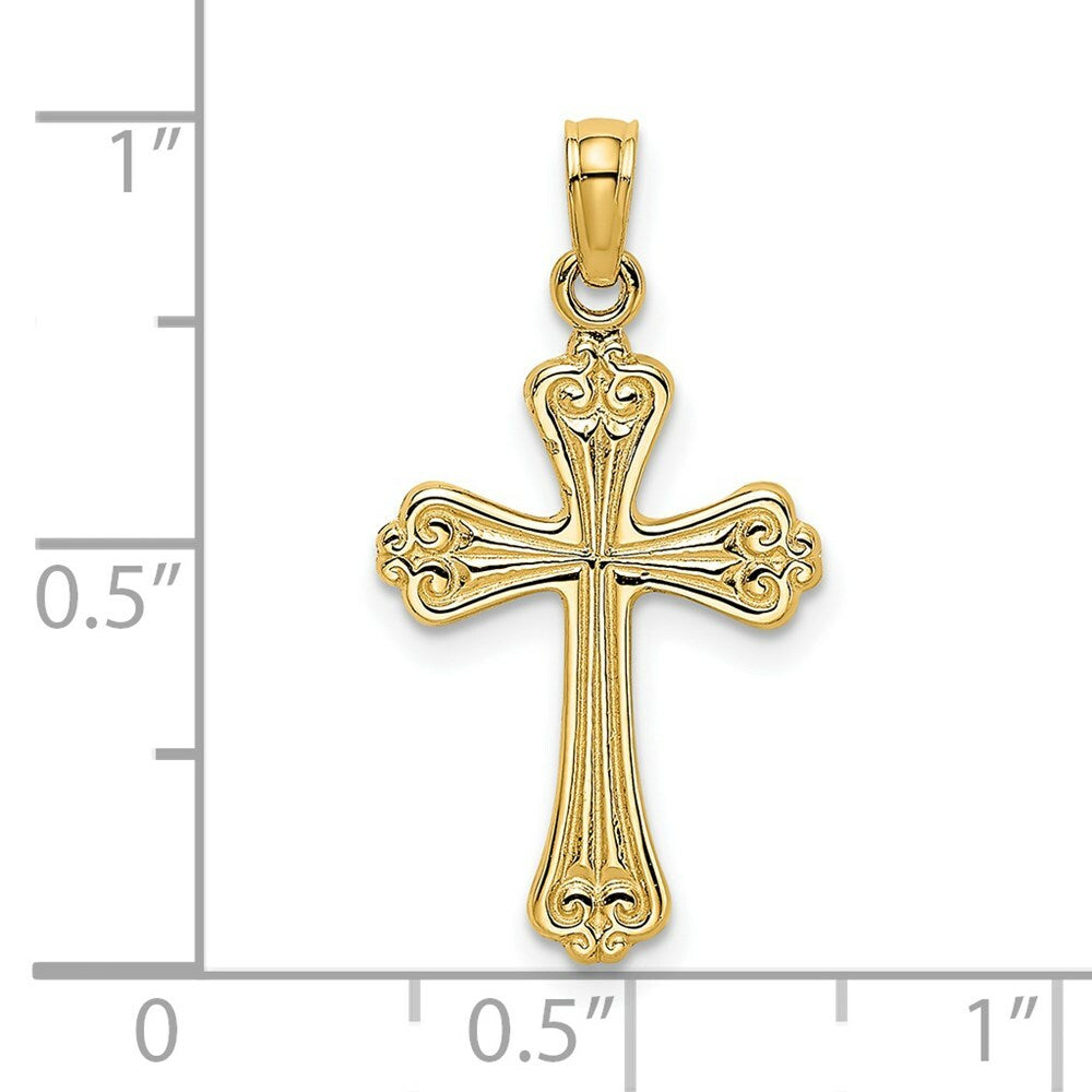 14K Yellow Gold Polished and Engraved Cross Charm Pendant