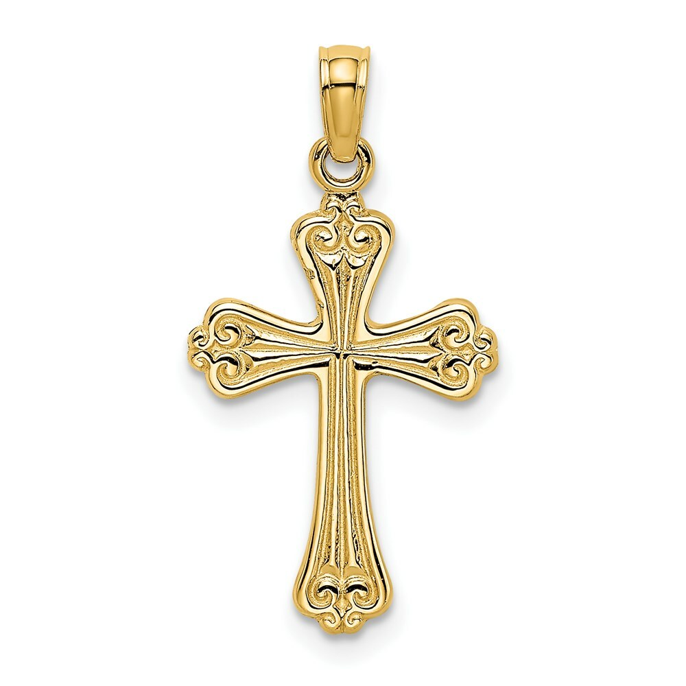 14K Yellow Gold Polished and Engraved Cross Charm Pendant