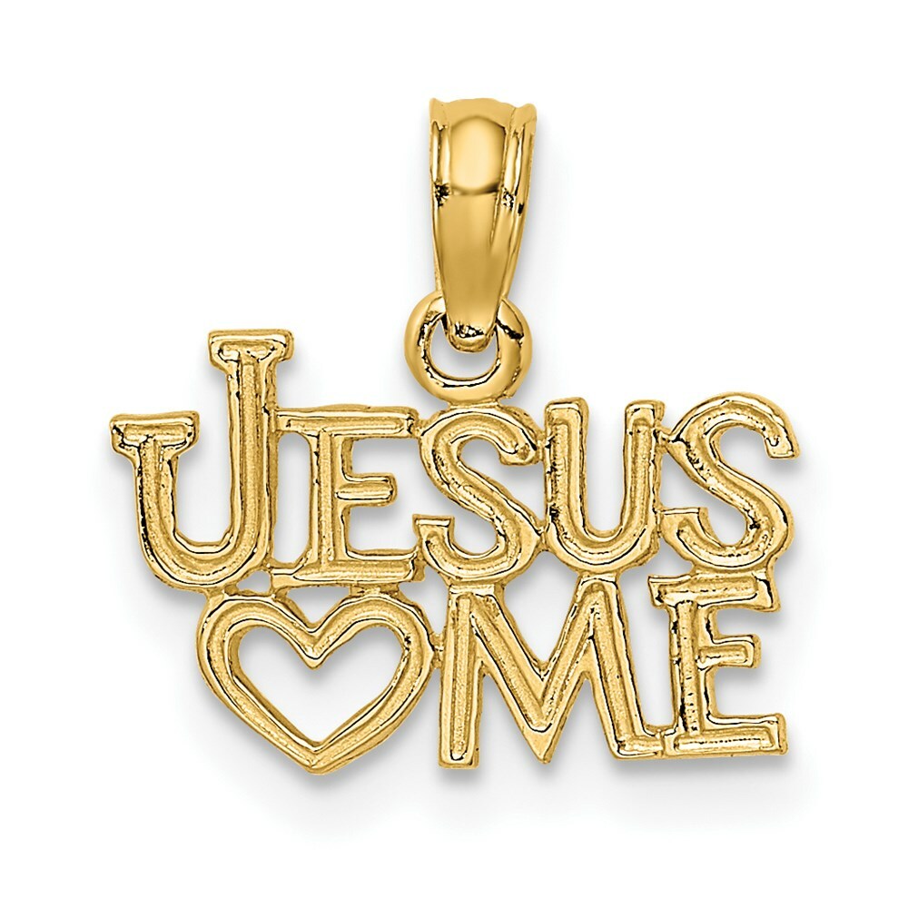 14K Yellow Gold Polished and Engraved JESUS HEART ME Charm Pendant