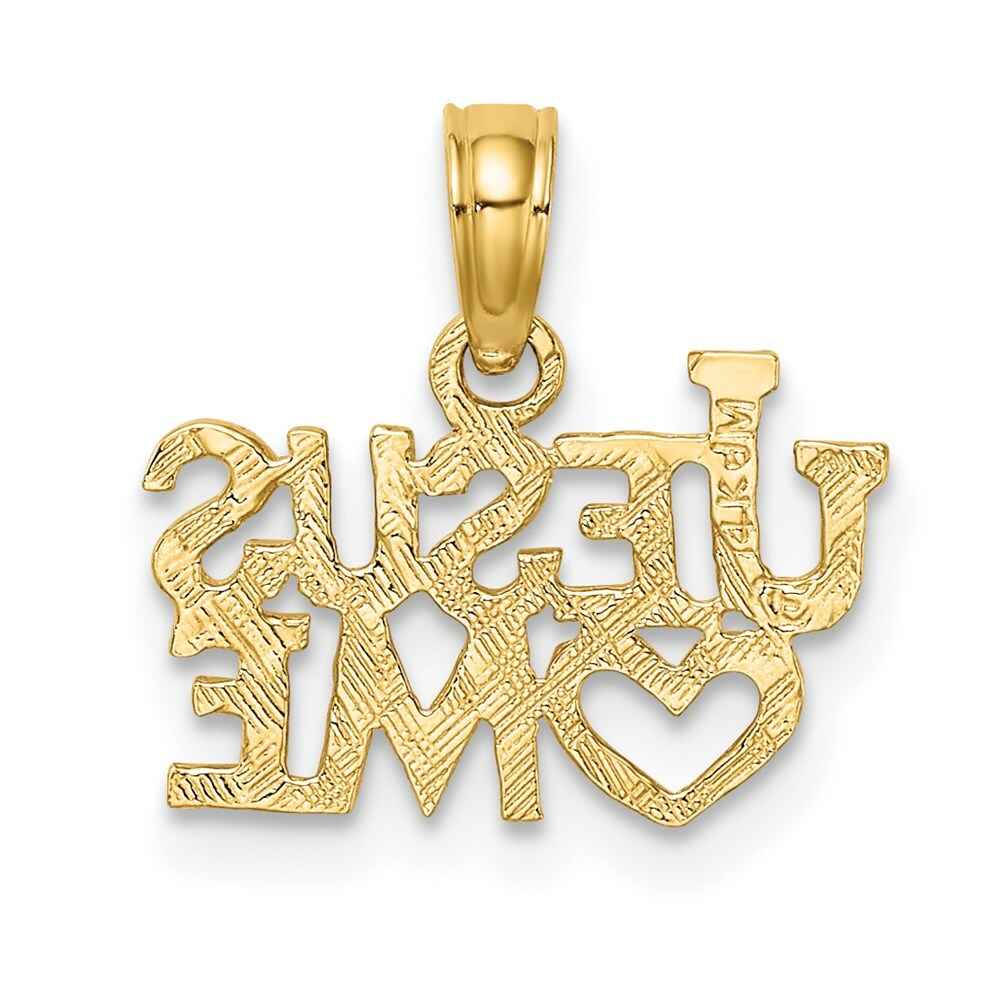 14K Yellow Gold Polished and Engraved JESUS HEART ME Charm Pendant