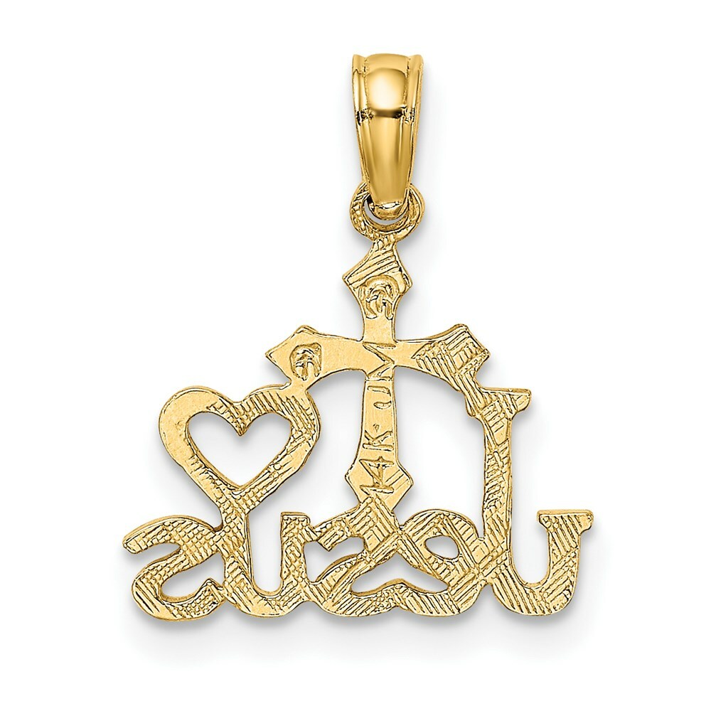 14K Yellow Gold Jesus With Cross & Heart Charm Pendant