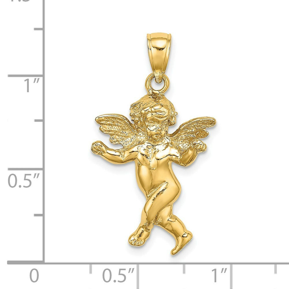 14K Yellow Gold 2-D With Wings Out GUARDIAN Angel WALKING Charm Pendant
