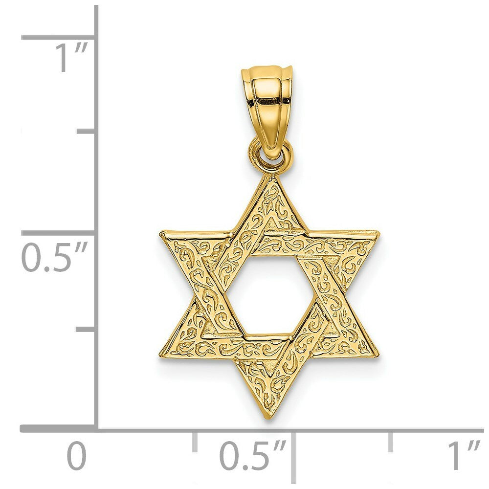 14K Yellow Gold Engraved Swirls STAR OF DAVID Charm Pendant