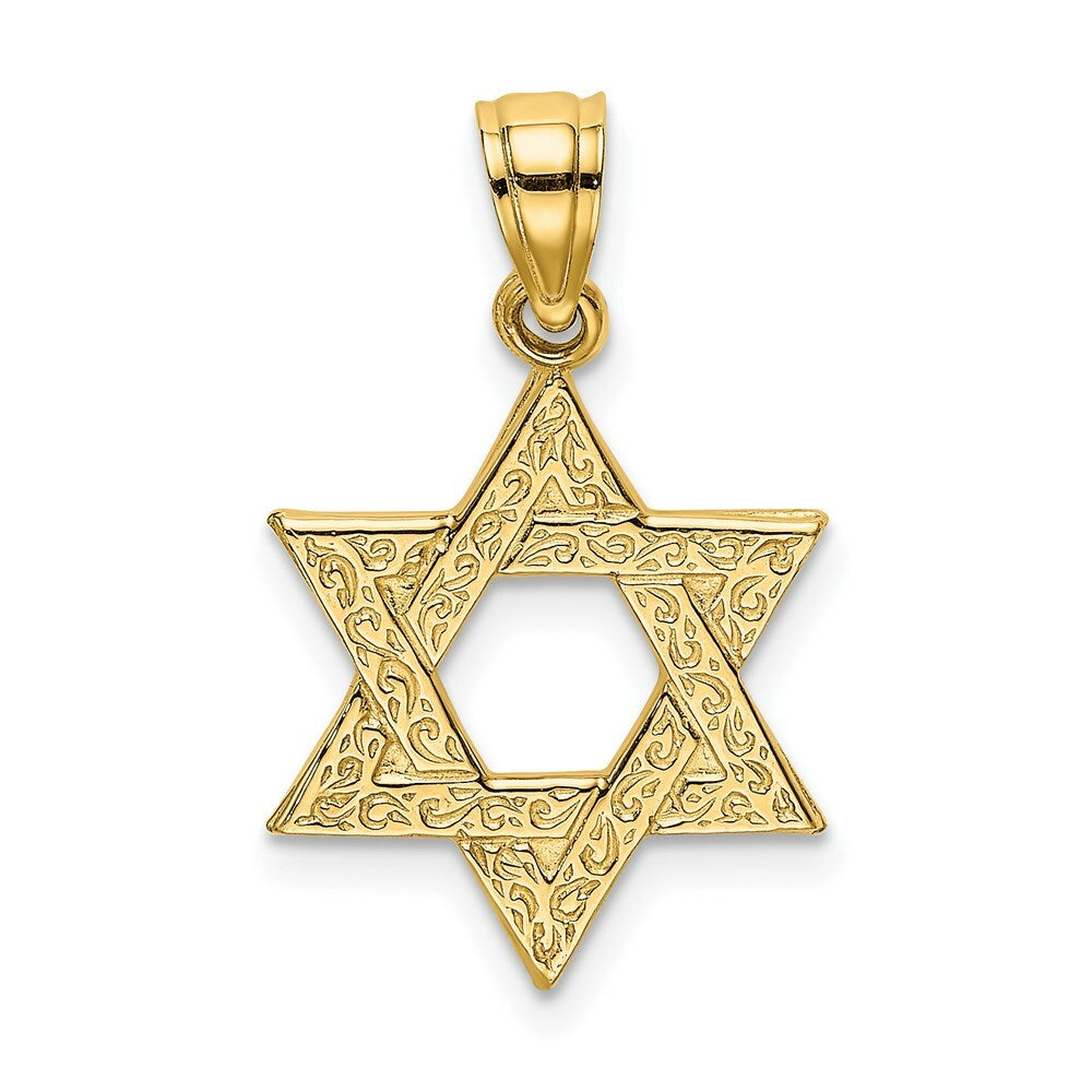 14K Yellow Gold Engraved Swirls STAR OF DAVID Charm Pendant
