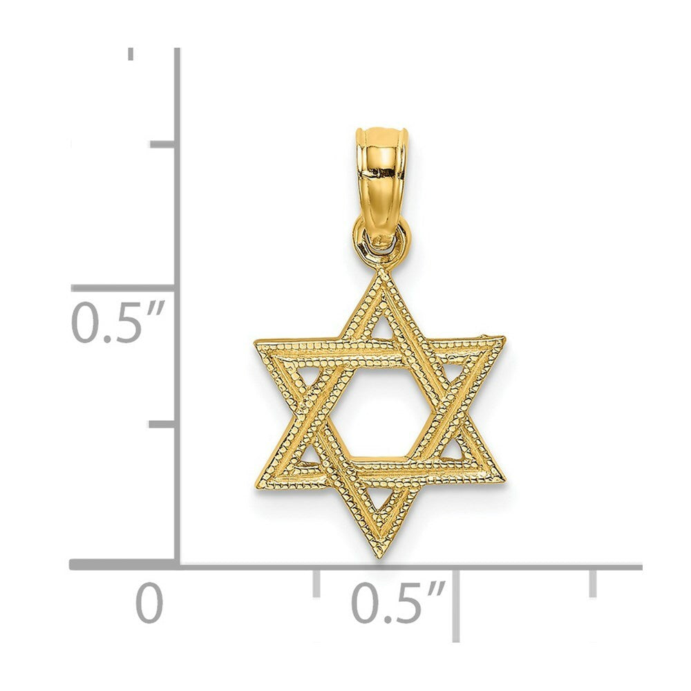 14K Yellow Gold Engraved STAR OF DAVID Charm Pendant