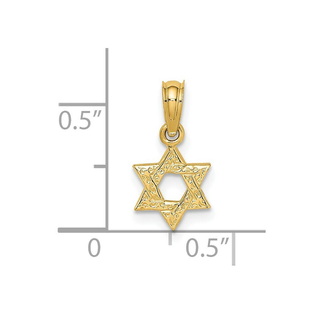14K Yellow Gold Mini Star Of David With Engraved Swirl Charm Pendant
