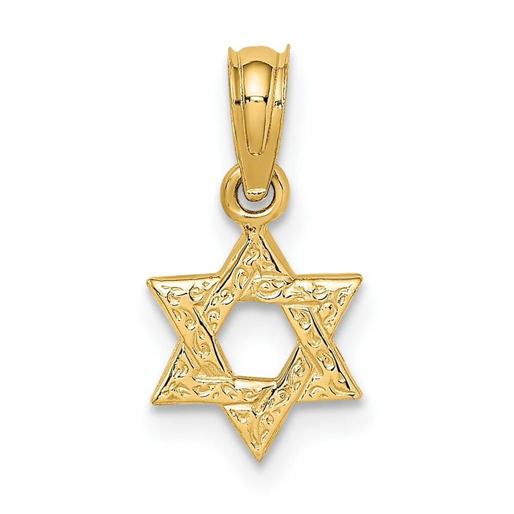 14K Yellow Gold Mini Star Of David With Engraved Swirl Charm Pendant