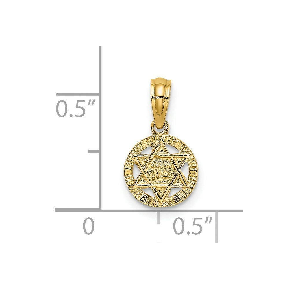 14K Yellow Gold Engraved STAR OF DAVID Charm Pendant