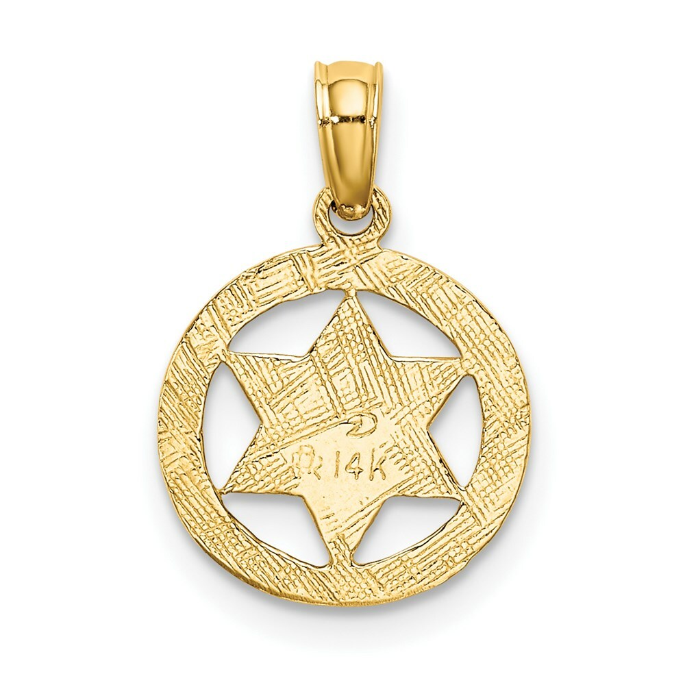 14K Yellow Gold Engraved Star Of David In Circle Charm Pendant