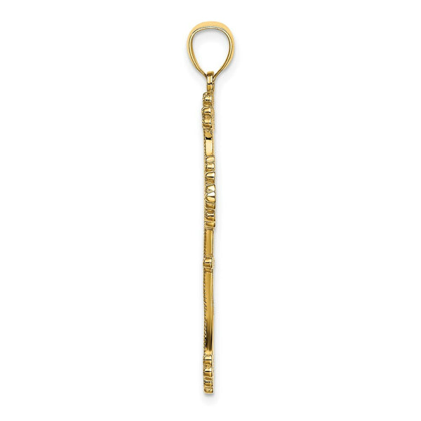 14K Yellow Gold Beaded Fancy Cross Charm Pendant