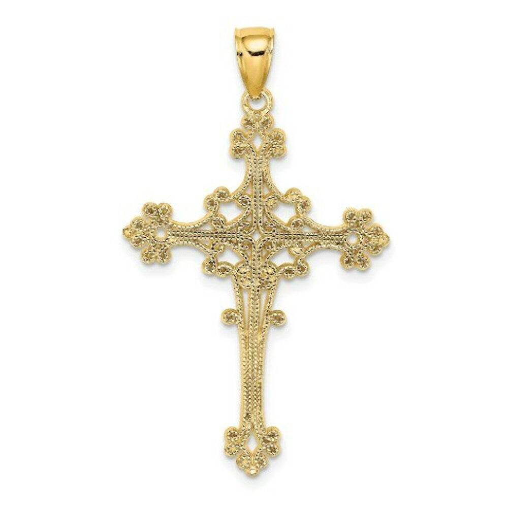 14K Yellow Gold Beaded Fancy Cross Charm Pendant
