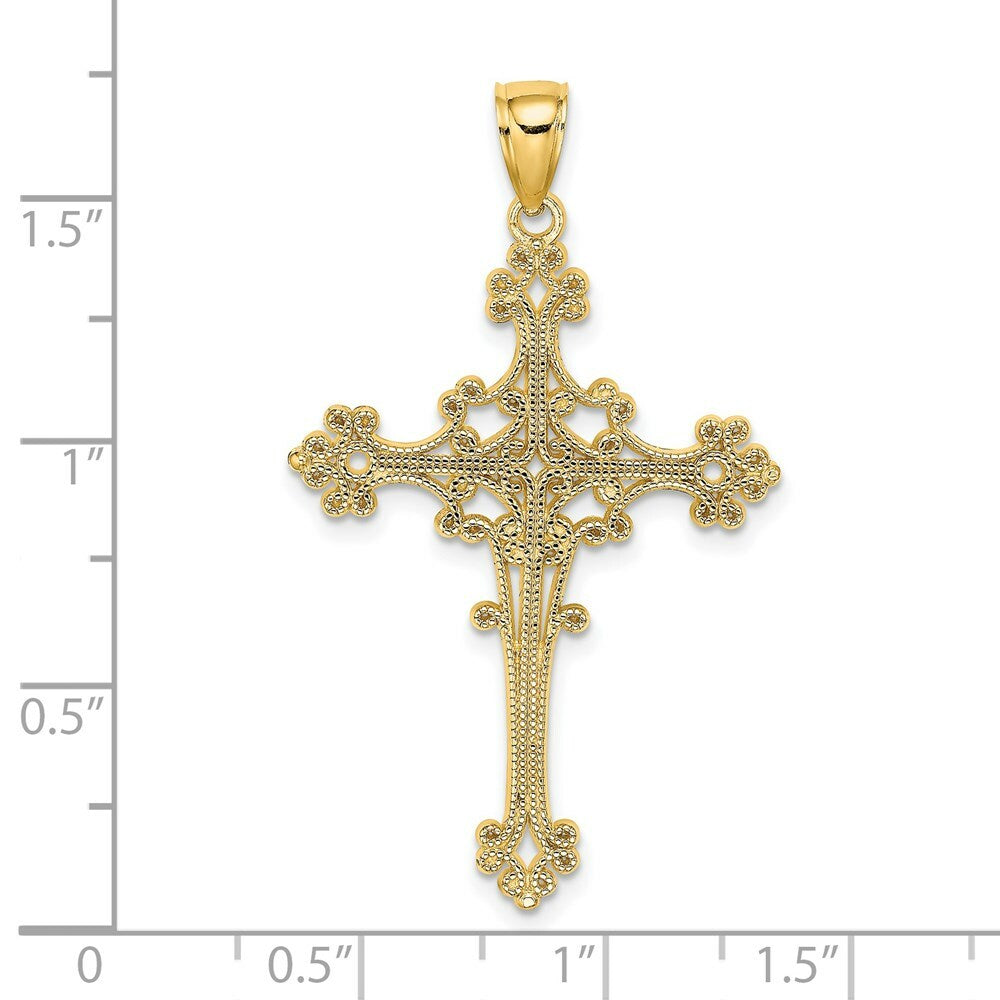 14K Yellow Gold Beaded Fancy Cross Charm Pendant