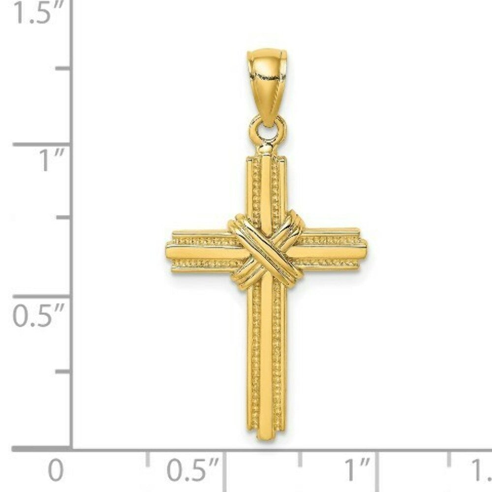 14K Yellow Gold Beaded Center Design Cross Charm Pendant