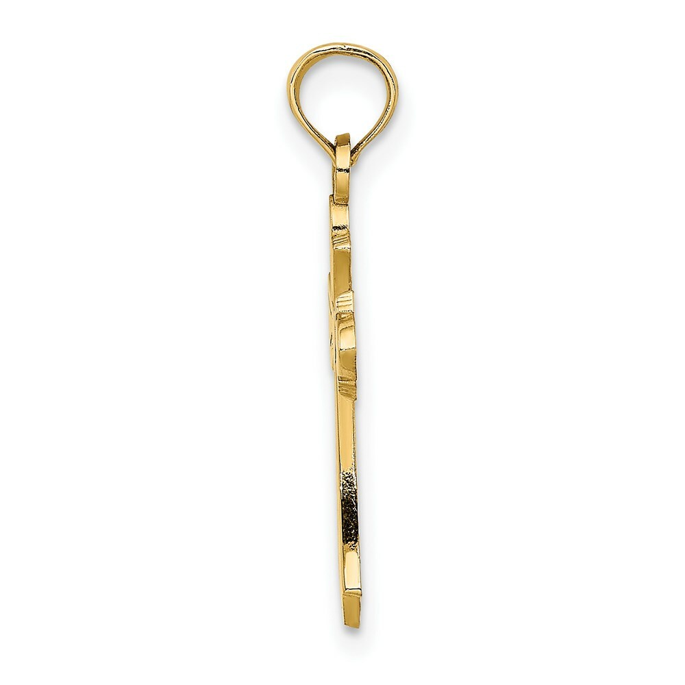 14K Yellow Gold Polished Cross With Heart Charm Pendant