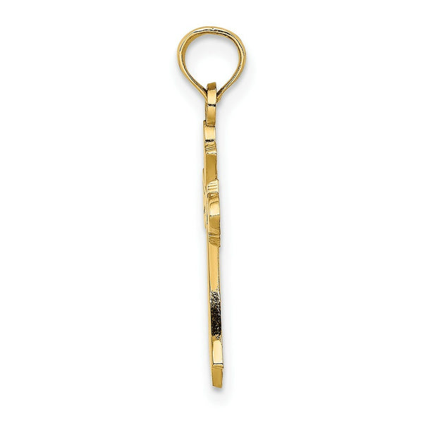 14K Yellow Gold Polished Cross With Heart Charm Pendant