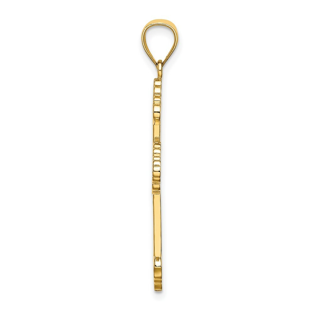 14K Yellow Gold FLOWER CENTERED SCROLL Cross Charm Pendant