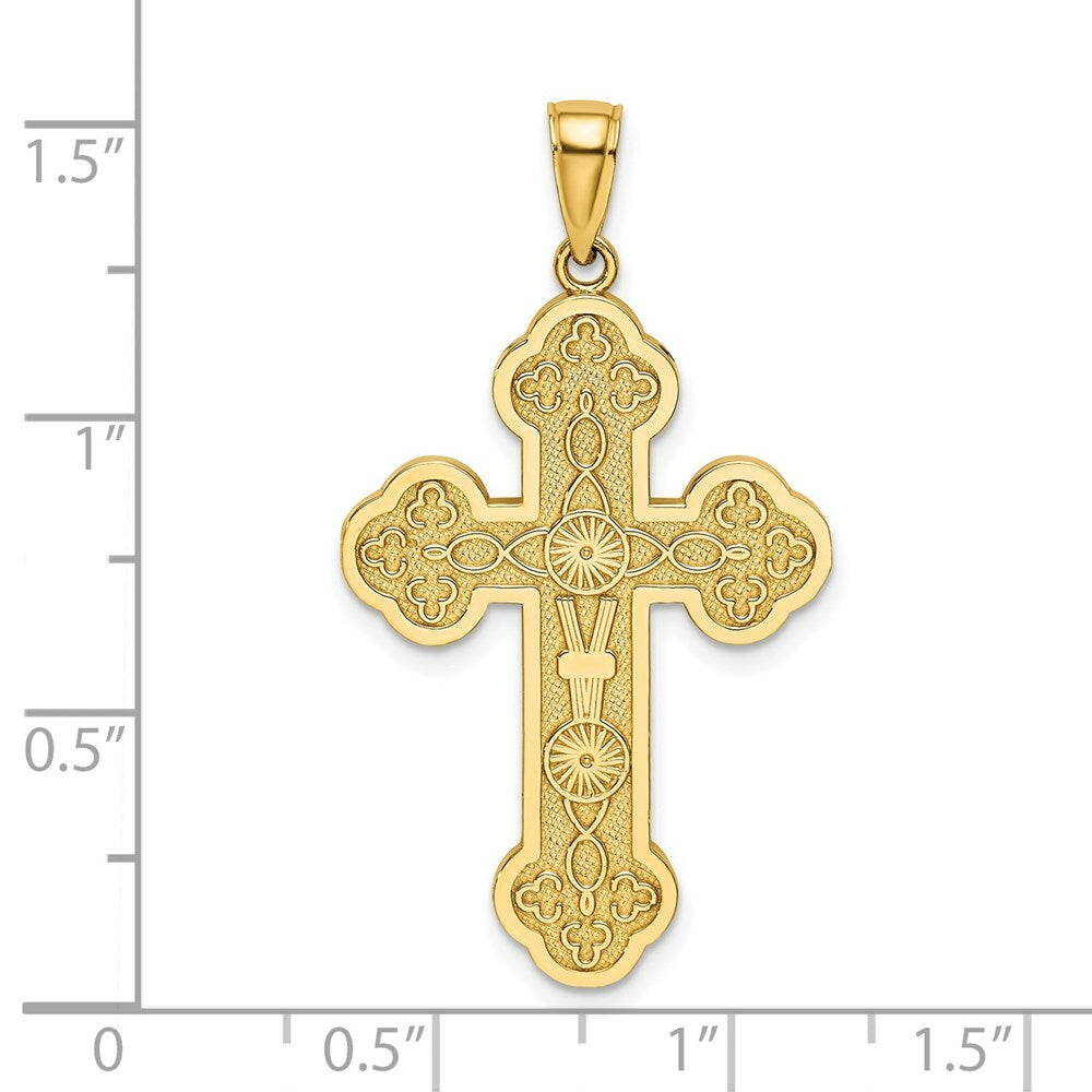 14K Yellow Gold SCROLL Cross With SUNBURST CENTER Charm Pendant