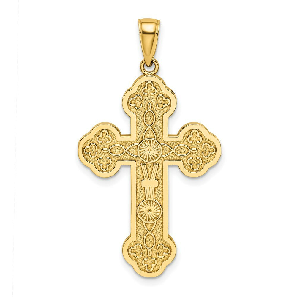 14K Yellow Gold SCROLL Cross With SUNBURST CENTER Charm Pendant
