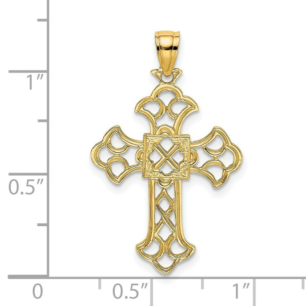 14K Yellow Gold Delicate Cut-Out Cross Charm Pendant