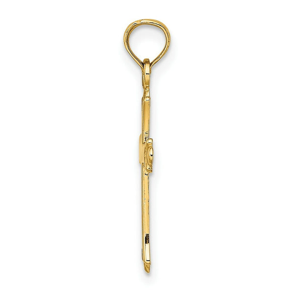 14K Yellow Gold 2-D & Polished Cross Charm Pendant