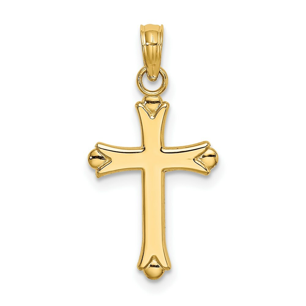 14K Yellow Gold 2-D & Polished Cross Charm Pendant