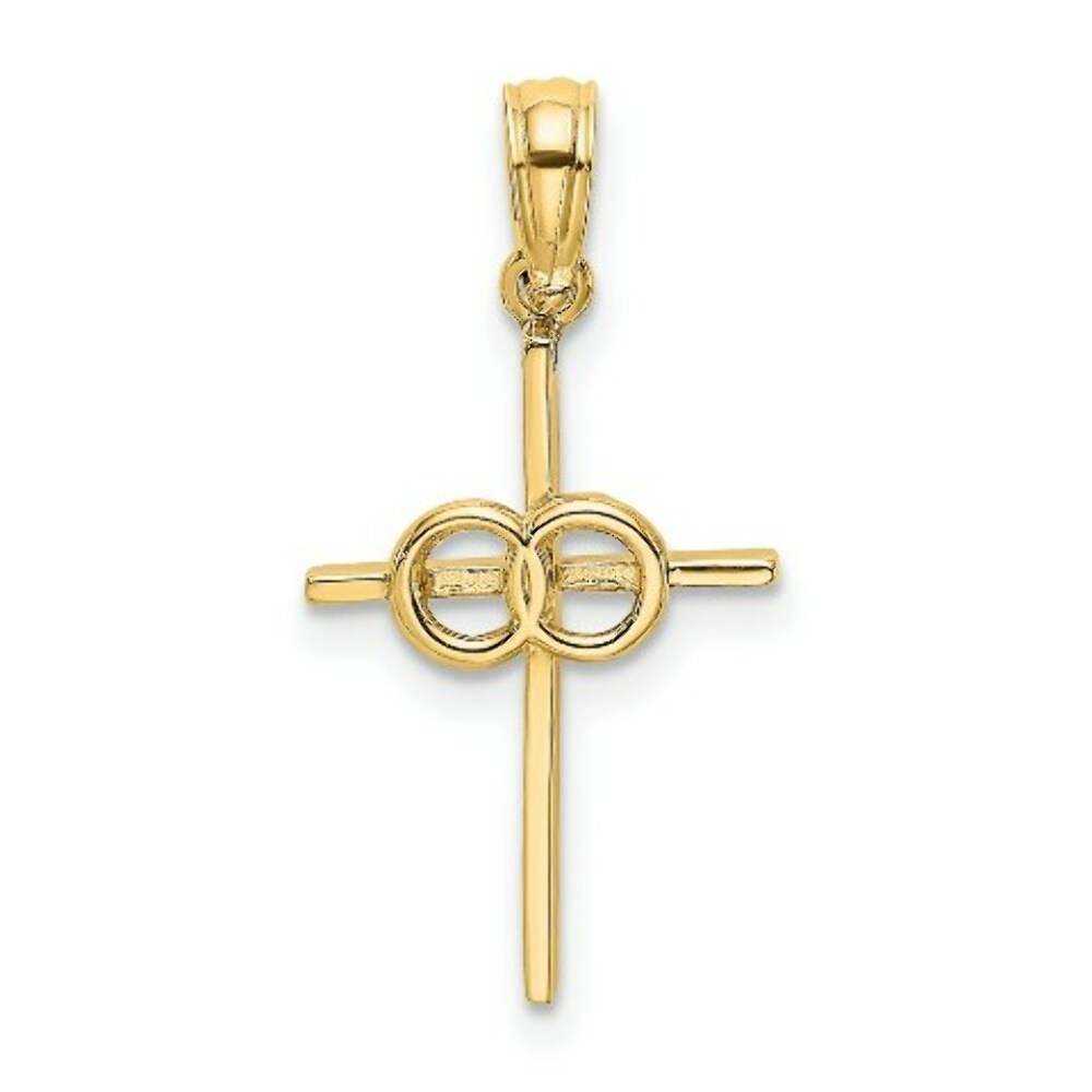 14K Yellow Gold Polished Infinity Circles Cross Charm Pendant