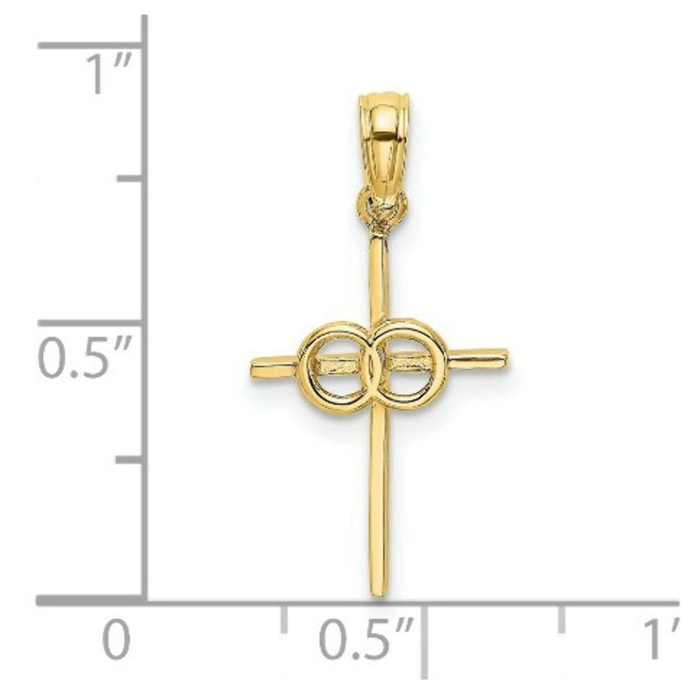 14K Yellow Gold Polished Infinity Circles Cross Charm Pendant