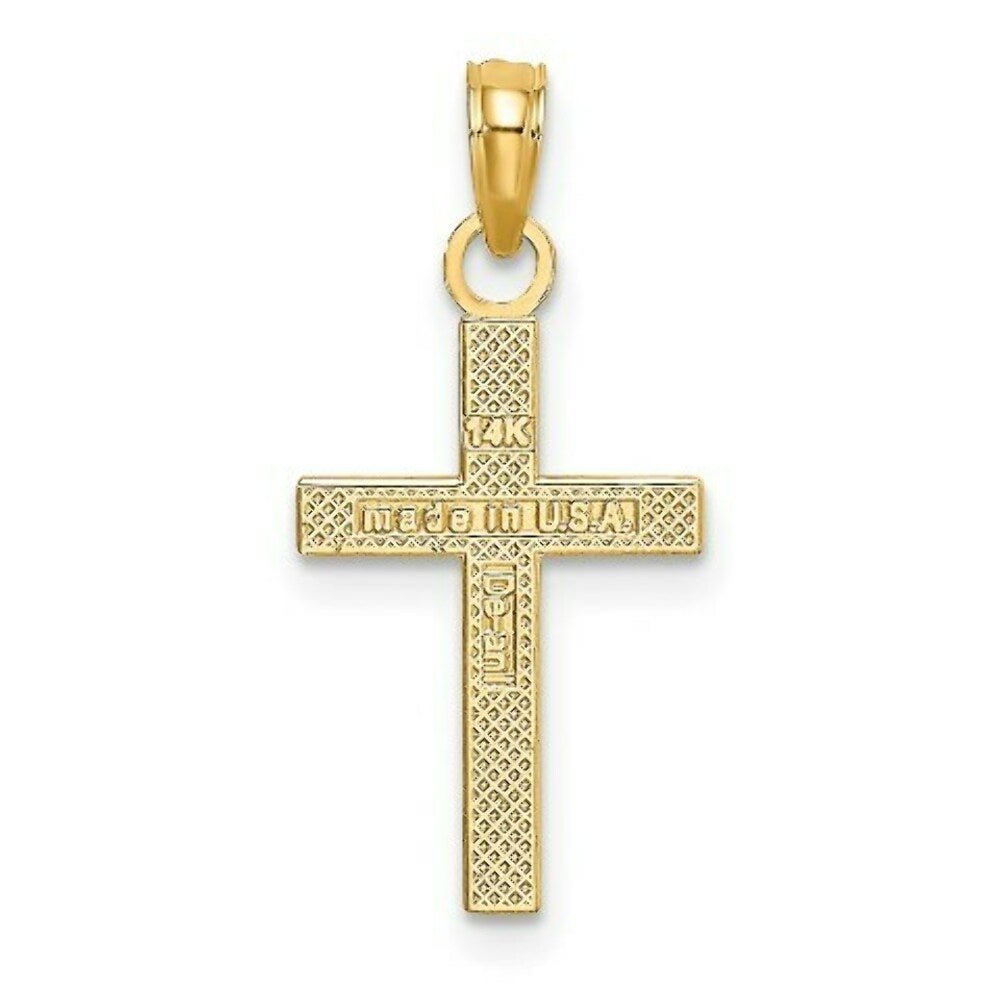 14K Yellow Gold Textured Center Block Cross Charm Pendant