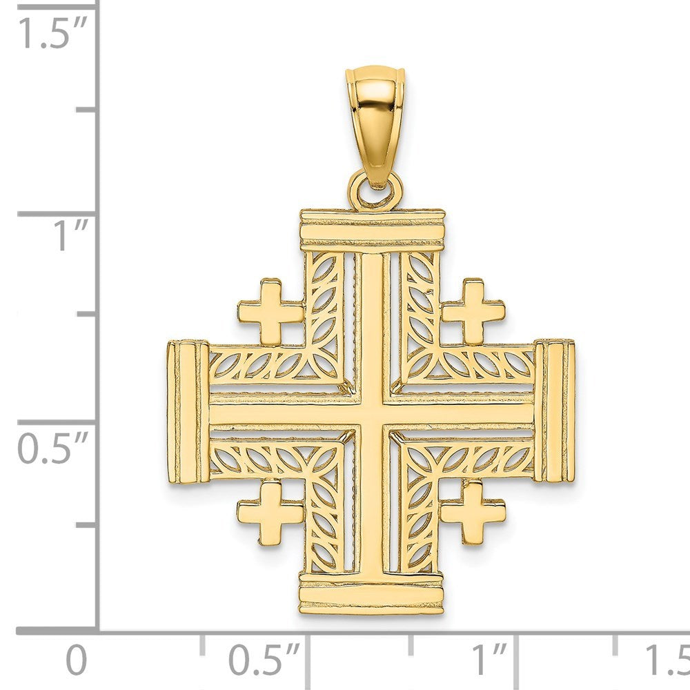 14K Yellow Gold Cut-Out JERUSALEM Cross (CRUSADER'S Cross) Charm Pendant