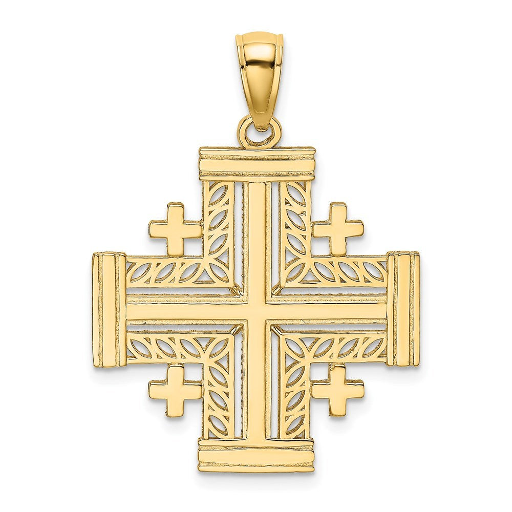 14K Yellow Gold Cut-Out JERUSALEM Cross (CRUSADER'S Cross) Charm Pendant