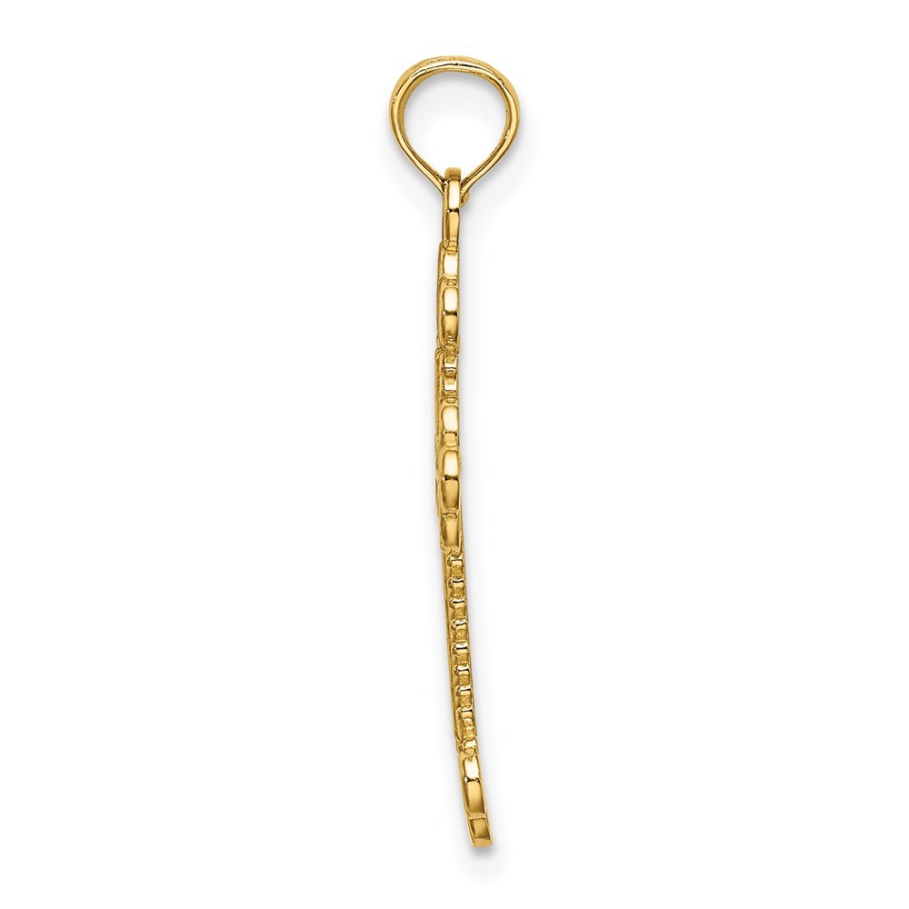 14K Yellow Gold Textured & Cut-Out With Rope Frame Block Cross Charm Pendant