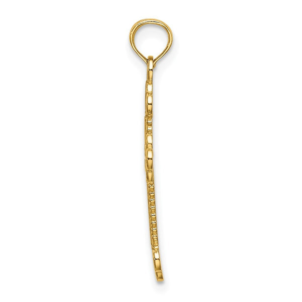14K Yellow Gold Textured & Cut-Out With Rope Frame Block Cross Charm Pendant