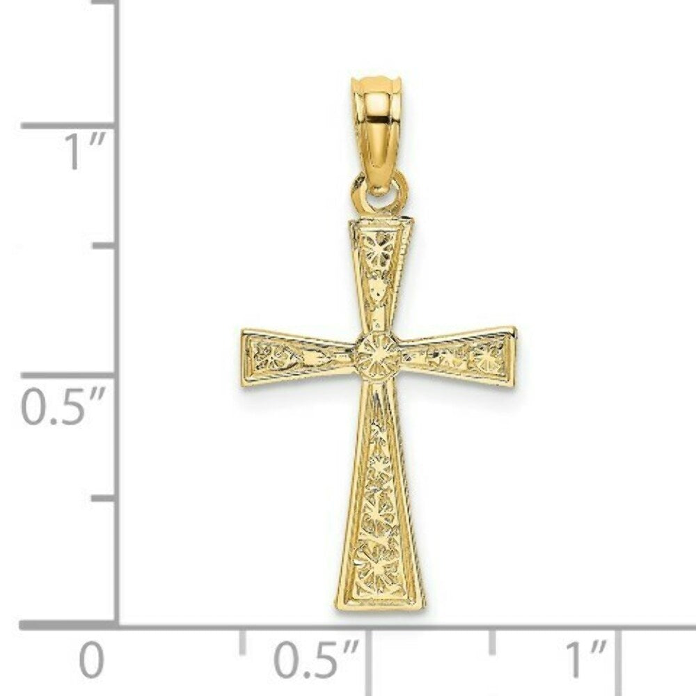 14K Yellow Gold ENGRAVED Cross With FLARED TIPS Charm Pendant