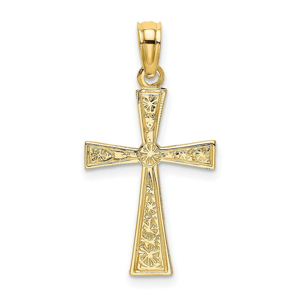 14K Yellow Gold ENGRAVED Cross With FLARED TIPS Charm Pendant