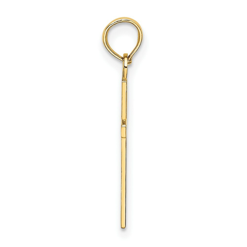 14K Yellow Gold 2-D & Polished Block Style Stick Cross Charm Pendant