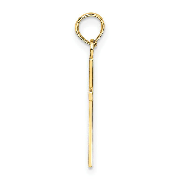 14K Yellow Gold 2-D & Polished Block Style Stick Cross Charm Pendant