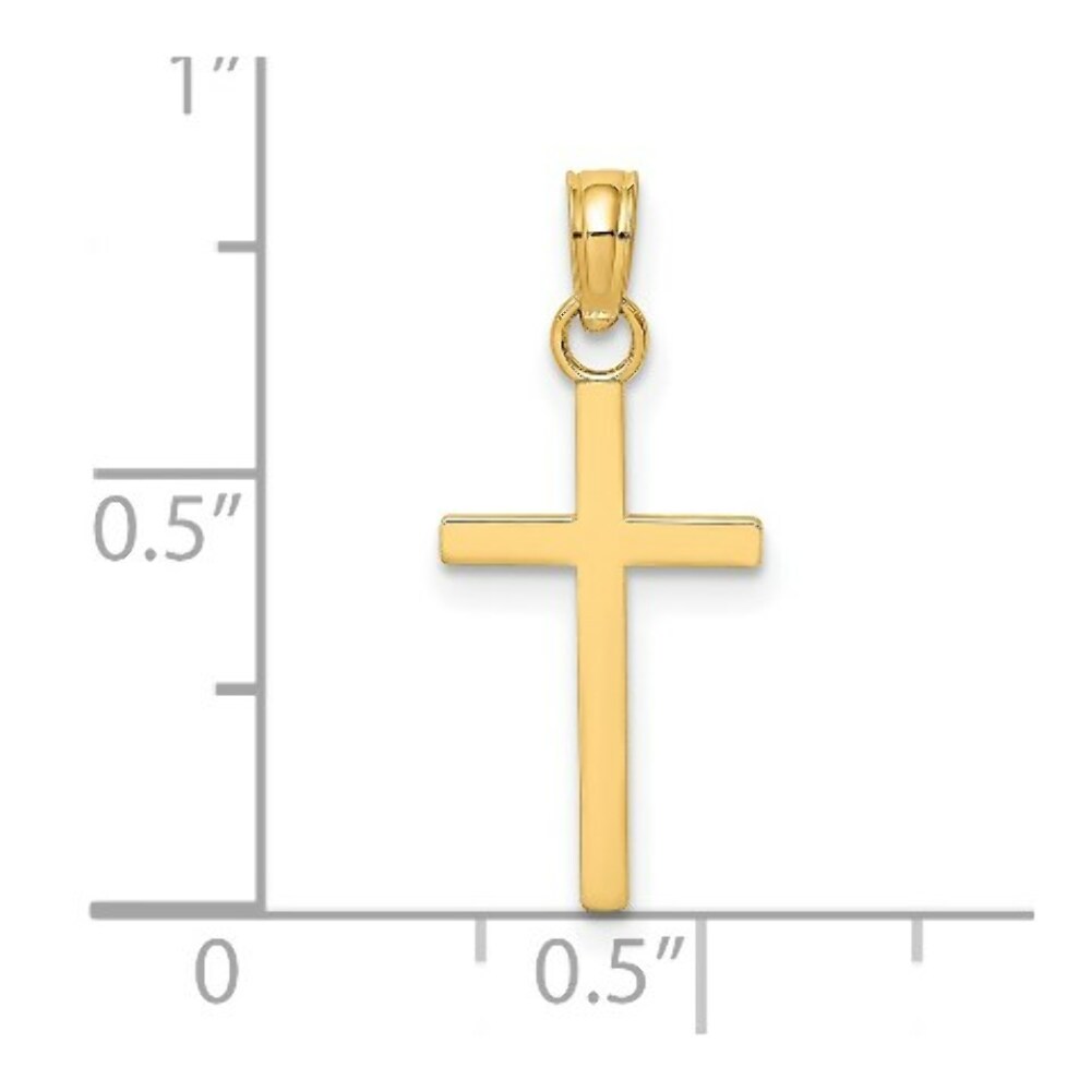 14K Yellow Gold 2-D & Polished Block Style Stick Cross Charm Pendant