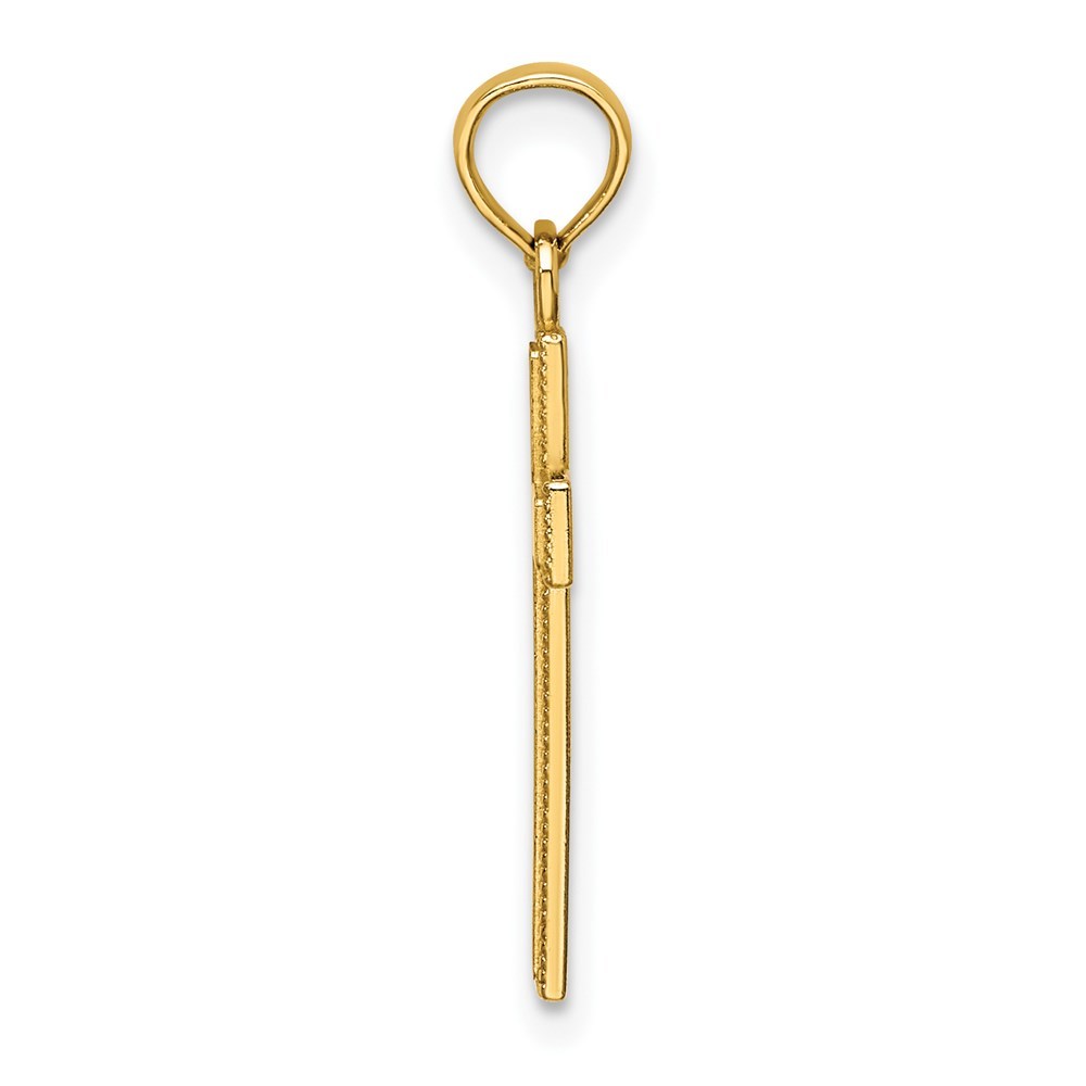 14K Yellow Gold Polished and Block Style Beaded Edge Cross Charm Pendant