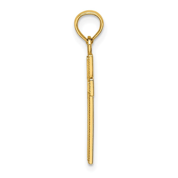 14K Yellow Gold Polished and Block Style Beaded Edge Cross Charm Pendant