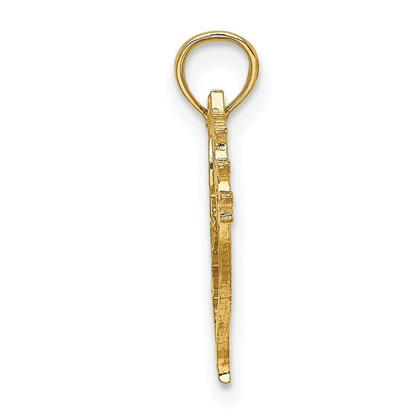 14K Yellow Gold Cut-Out Dove Holding Olive Branch Charm Pendant
