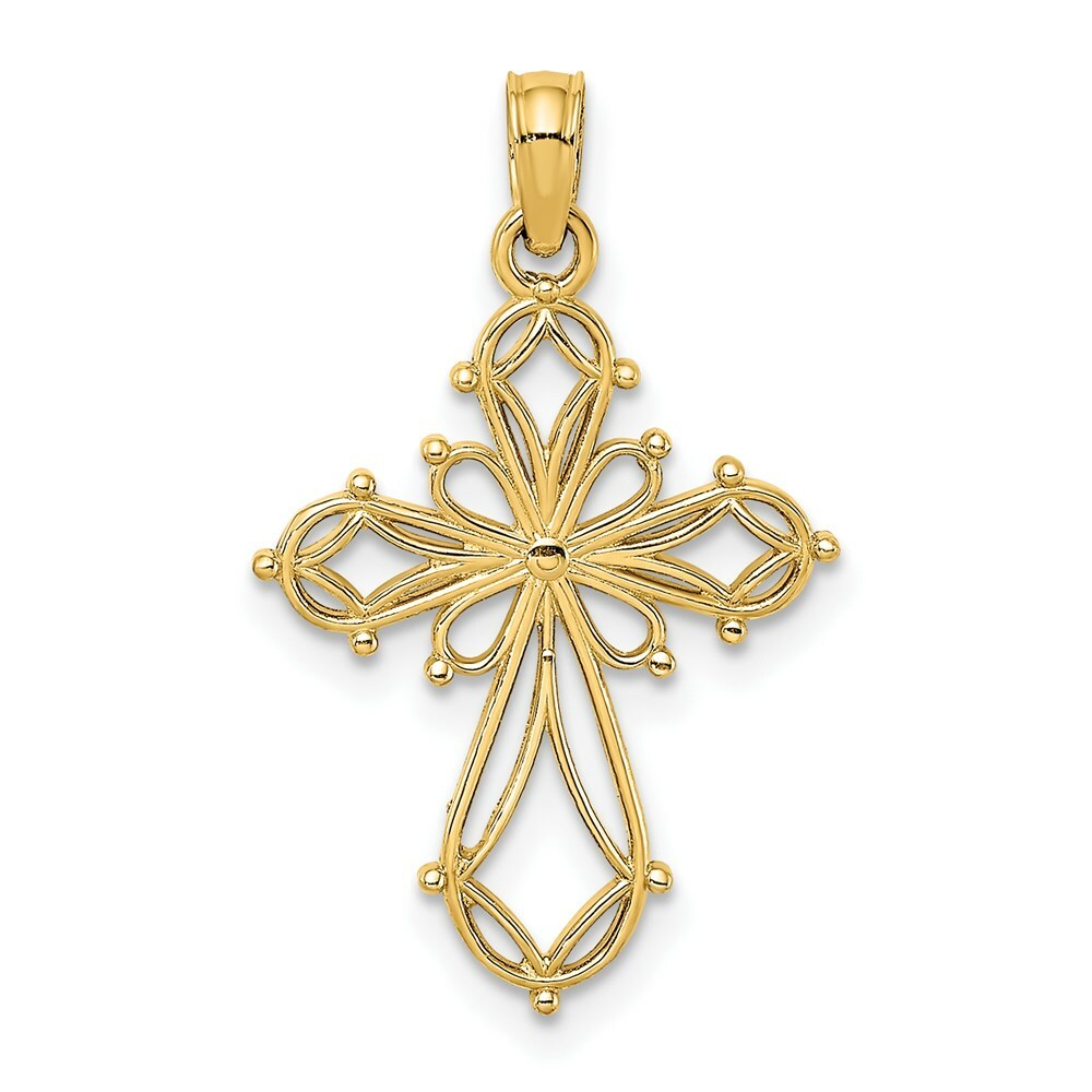 14K Yellow Gold Cut-Out Fancy Cross Charm Pendant
