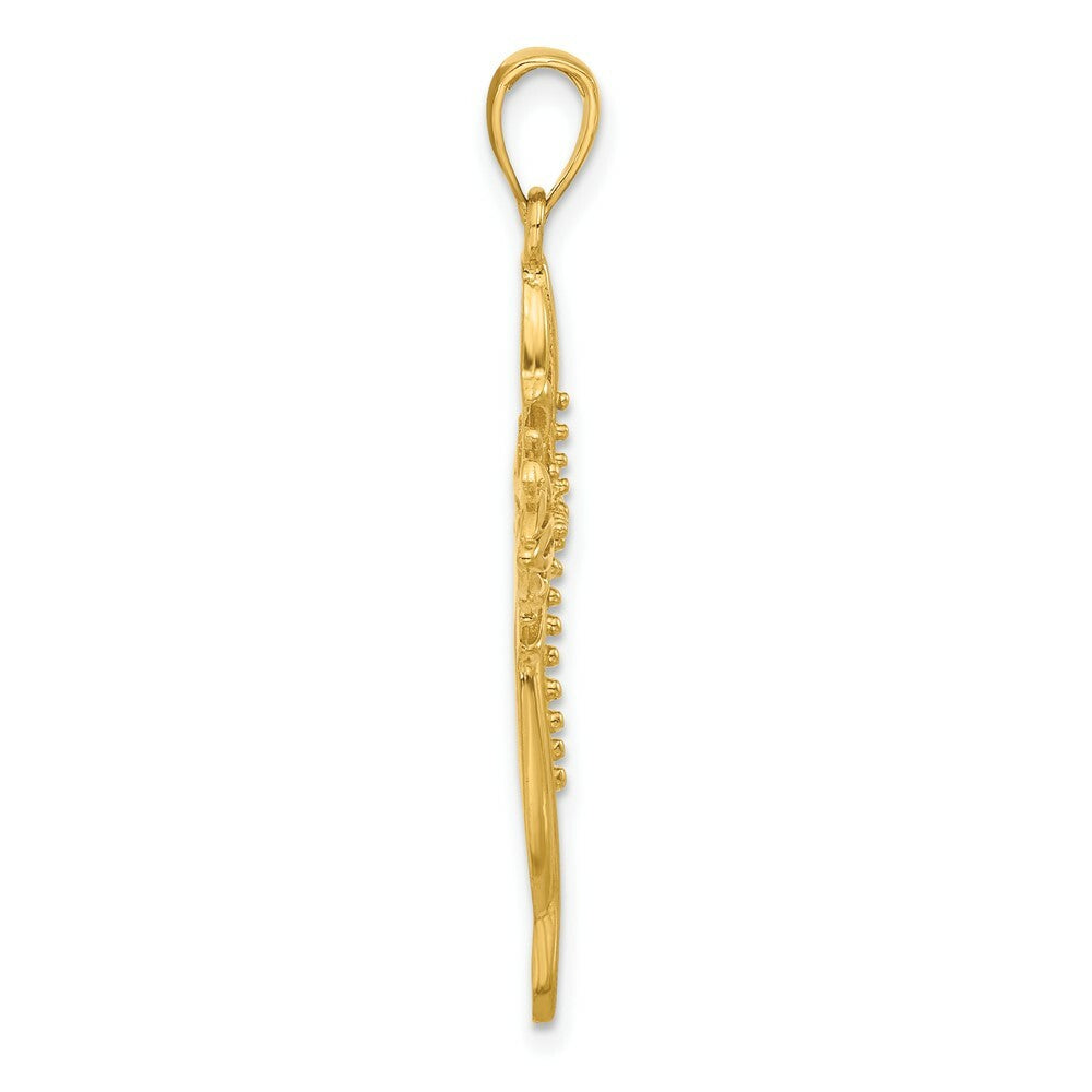14K Yellow Gold Polished and Cut-Out Beaded Cross