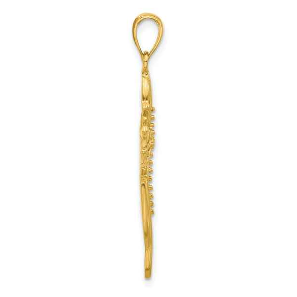 14K Yellow Gold Polished and Cut-Out Beaded Cross