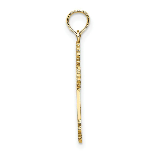 14K Yellow Gold Polished and Textured Fancy Cross Charm Pendant
