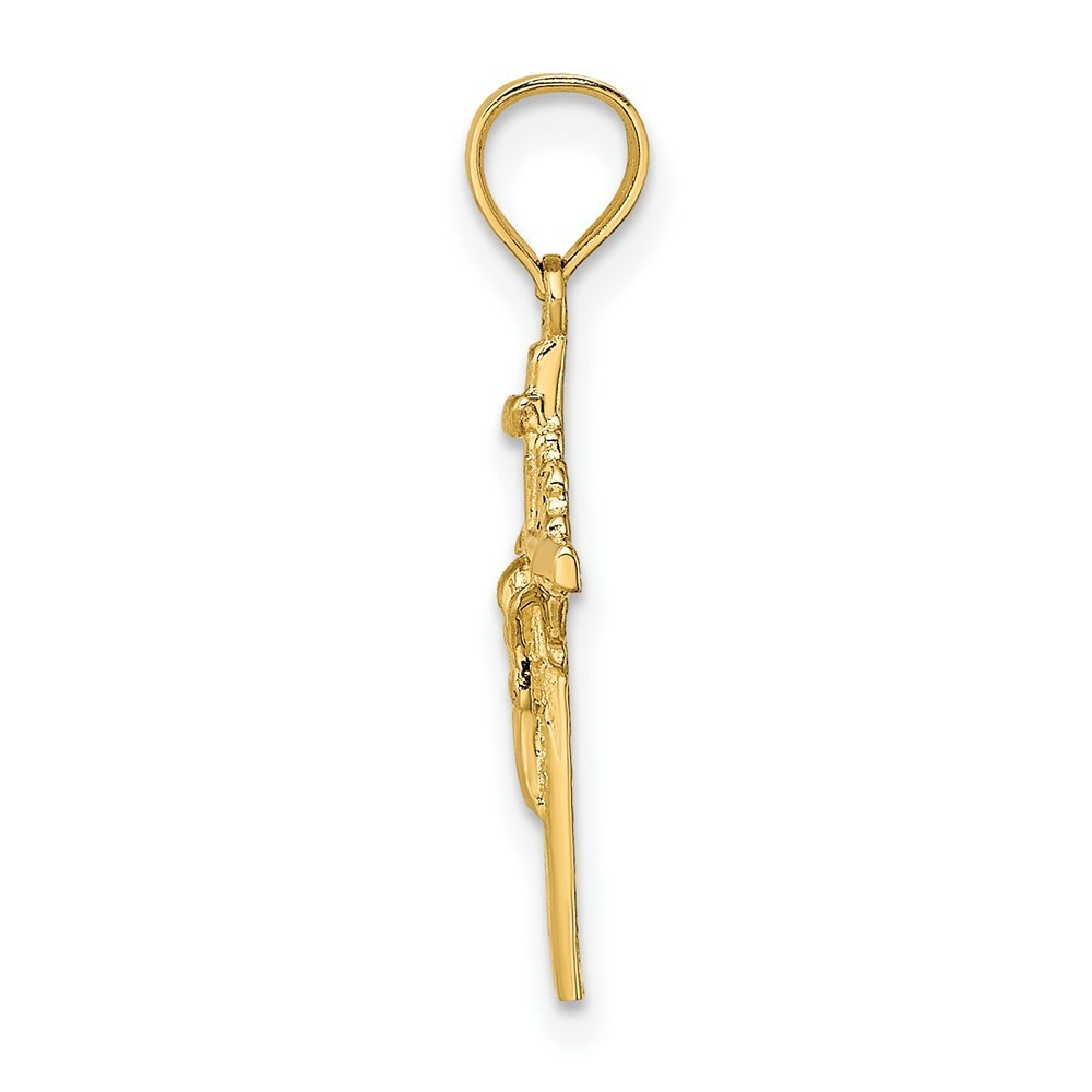 14K Yellow Gold 2-D Starburst Crucifix Charm Pendant